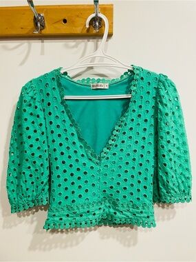Miss Mia Mia Green Eyelet V-Neck Crop Top